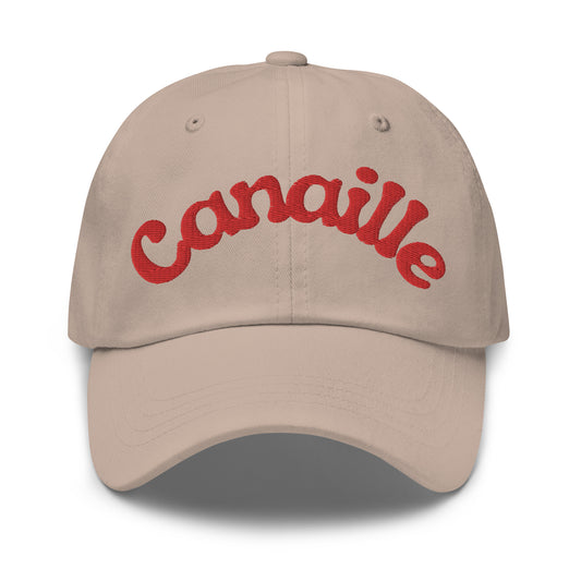 casquette de baseball beige avec inscription "canaille"