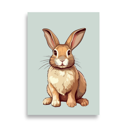 Affiche Vert sauge pastel avec le dessin d'un lapin mignon